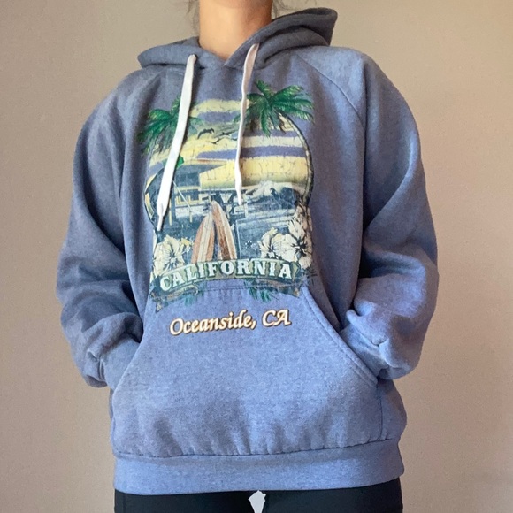 Oceanside California Graphic Blue Hooded Sweatshirt - Picture 4 of 8